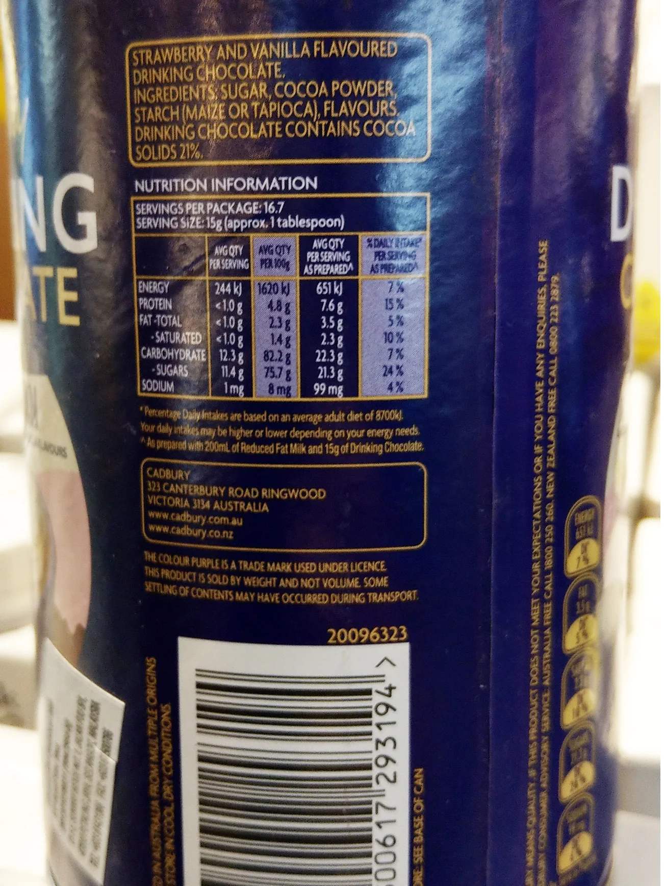 CADBURY DRINKING CHOCOLATE NEAPOLITAN 250G - Image 3