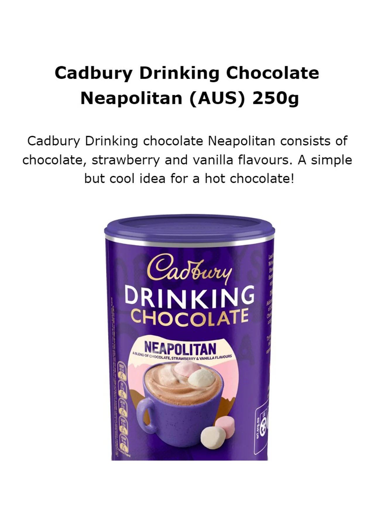 CADBURY DRINKING CHOCOLATE NEAPOLITAN 250G - Image 4