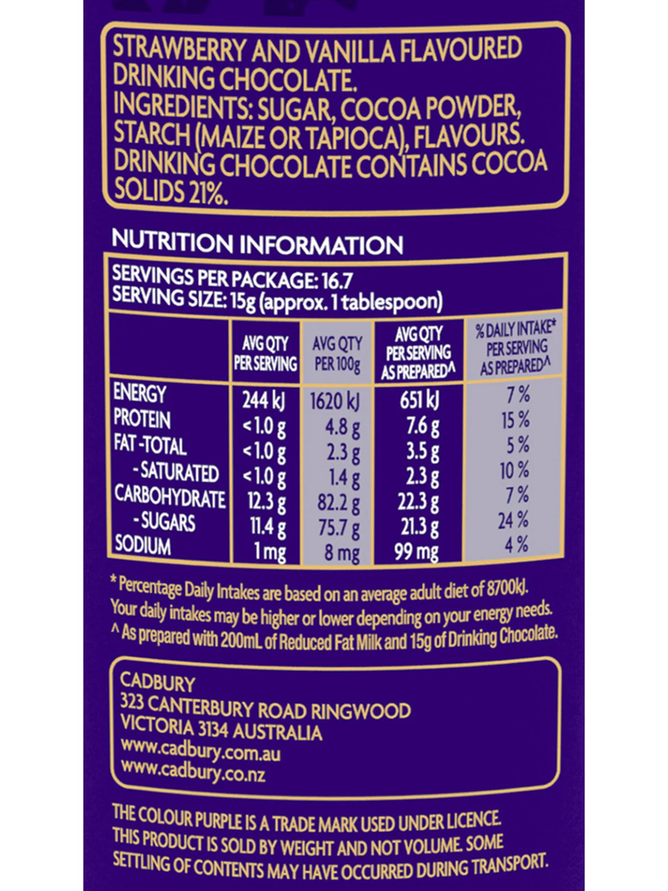 CADBURY DRINKING CHOCOLATE NEAPOLITAN 250G - Image 6
